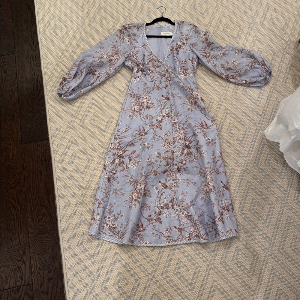 Floral V-Neck Dress in Blue and Brown